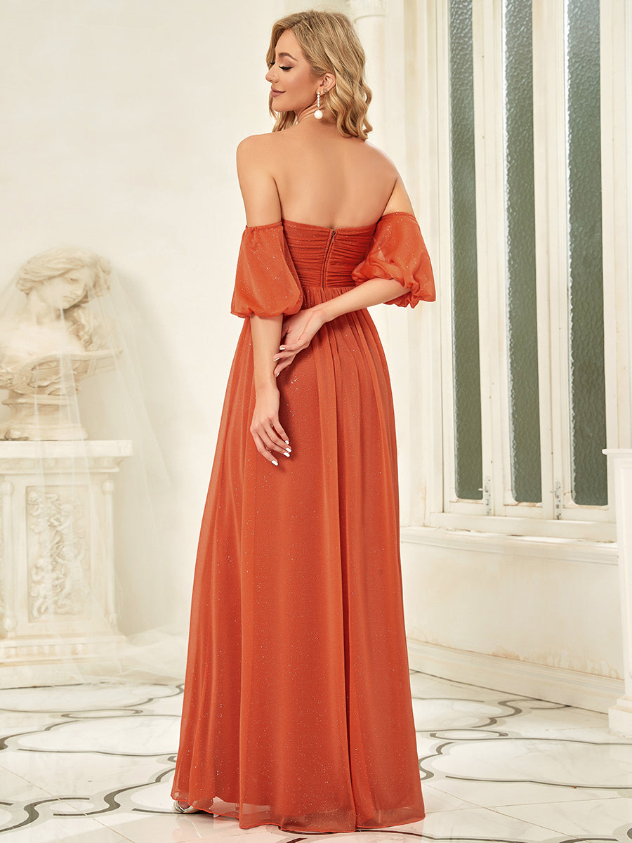 Off Shoulders Short Lantern Sleeves Wholesale Evening Dresses