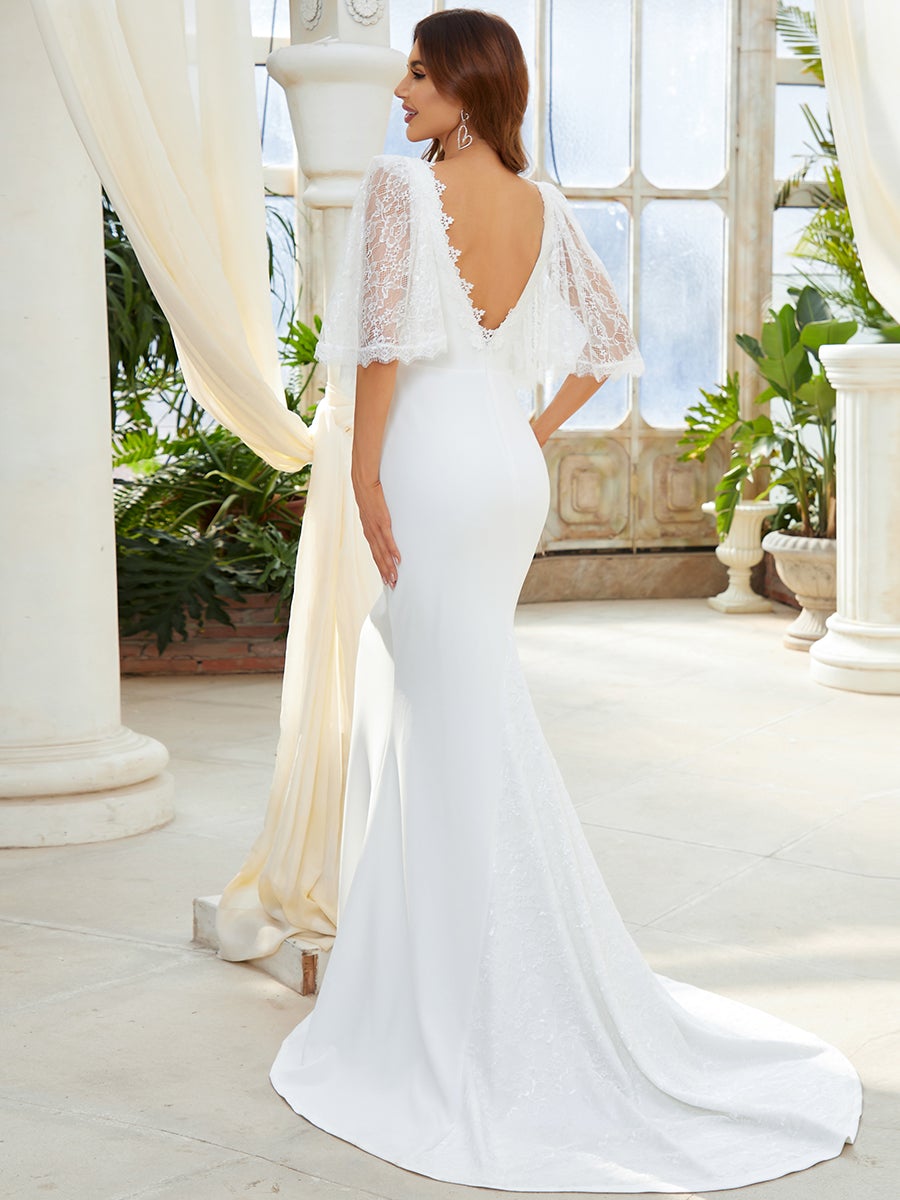 Three Quarter Puff Sleeves Fishtail Wholesale Wedding Dresses