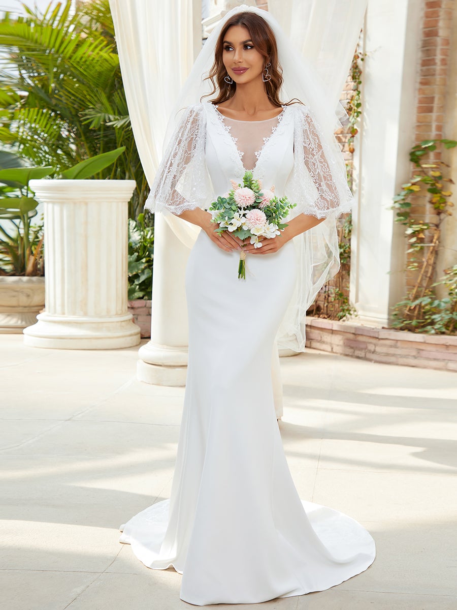 Three Quarter Puff Sleeves Fishtail Wholesale Wedding Dresses
