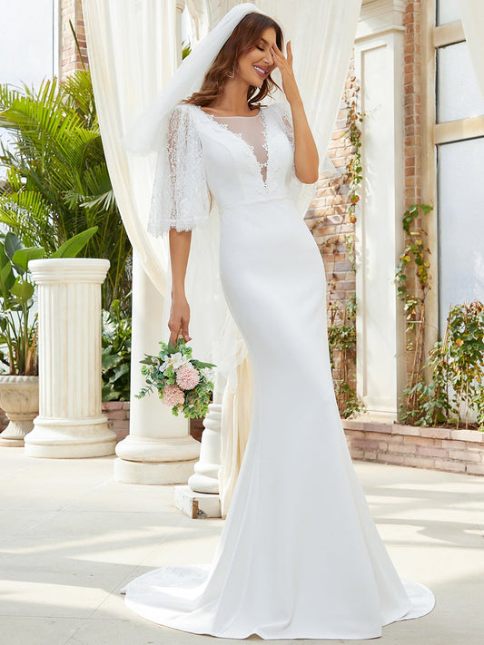 Three Quarter Puff Sleeves Fishtail Wholesale Wedding Dresses