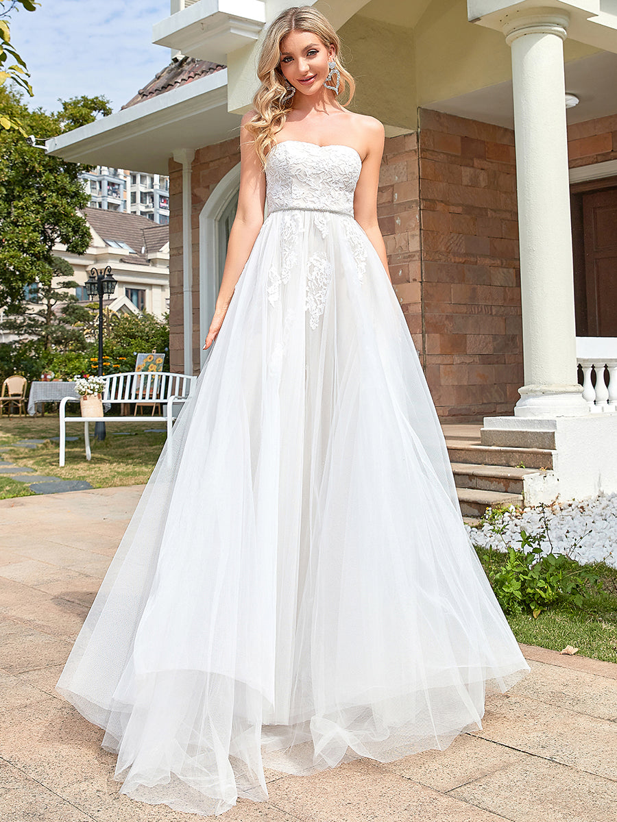 Strapless A Line Wholesale Wedding Dresses with Cute Waist belt