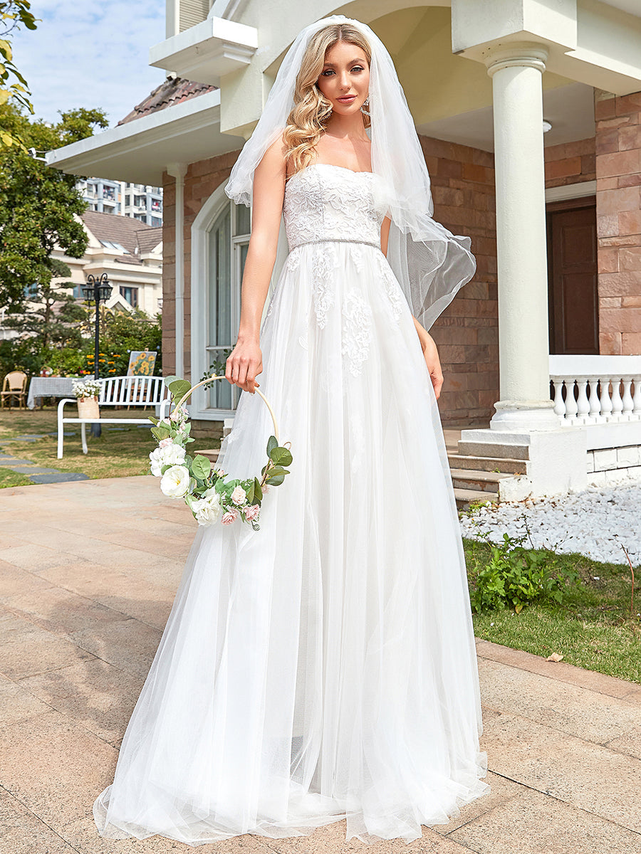 Strapless A Line Wholesale Wedding Dresses with Cute Waist belt