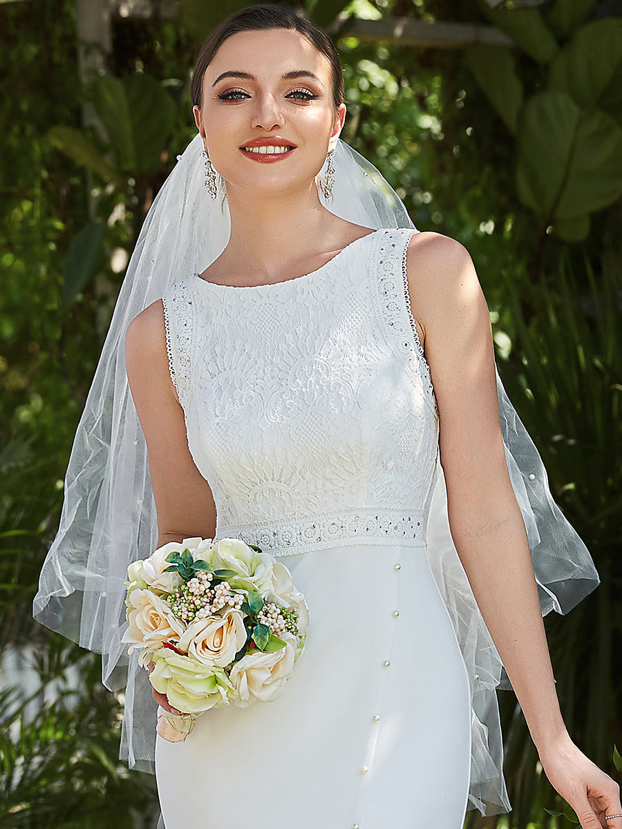 Sleeveless Round Neck Fishtail Split Design Wholesale Wedding Dresses