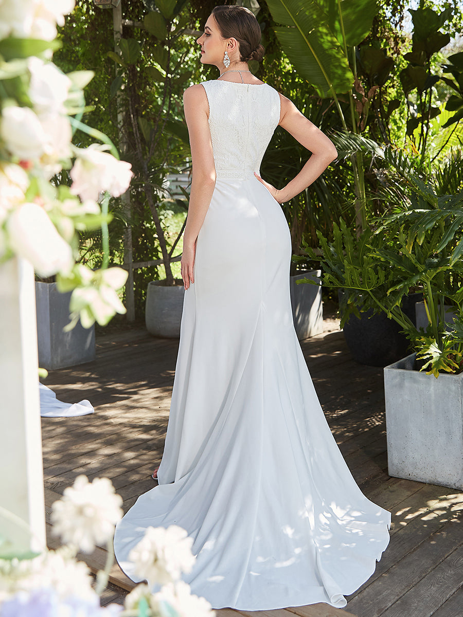 Sleeveless Round Neck Fishtail Split Design Wholesale Wedding Dresses