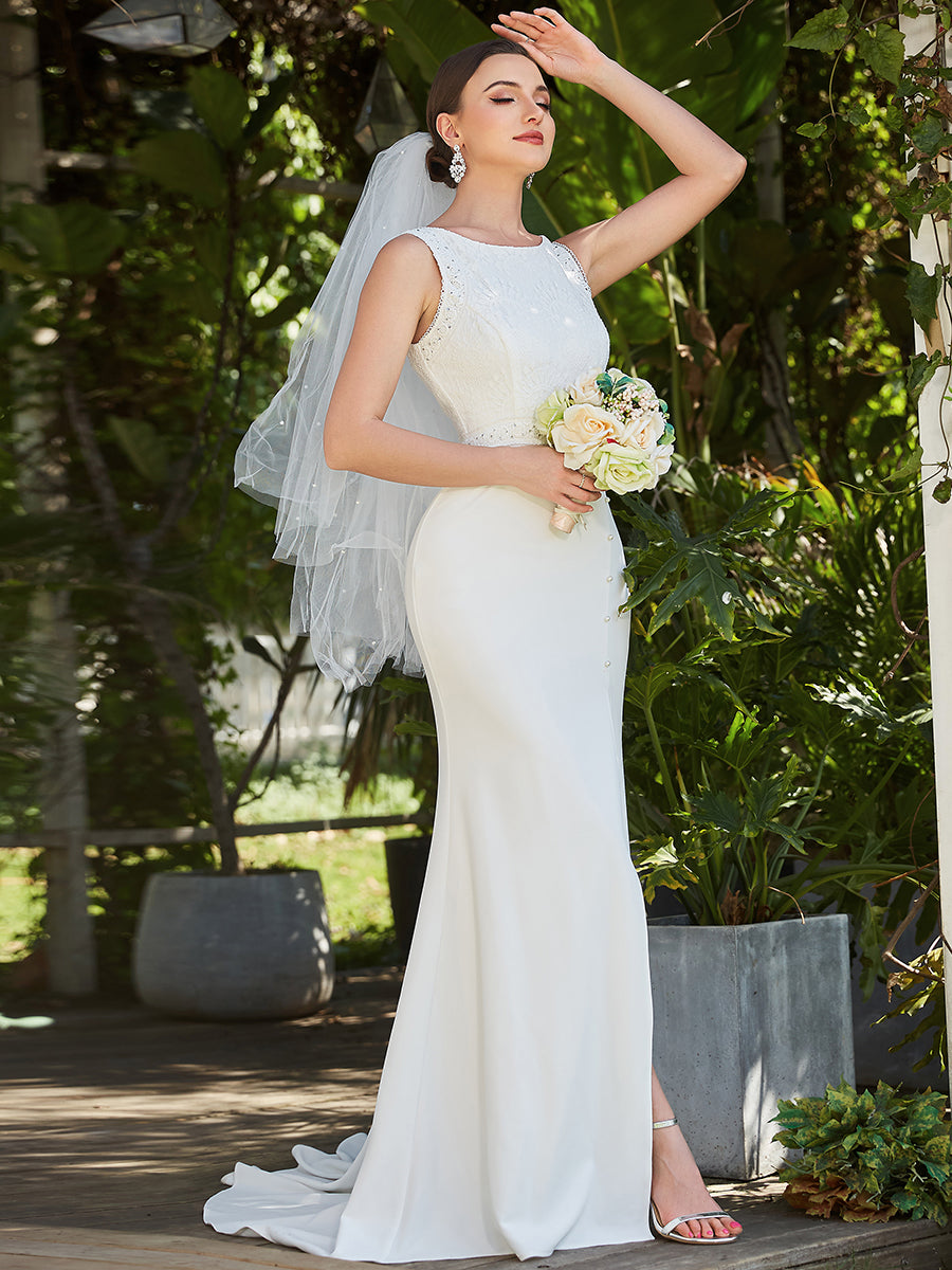 Sleeveless Round Neck Fishtail Split Design Wholesale Wedding Dresses