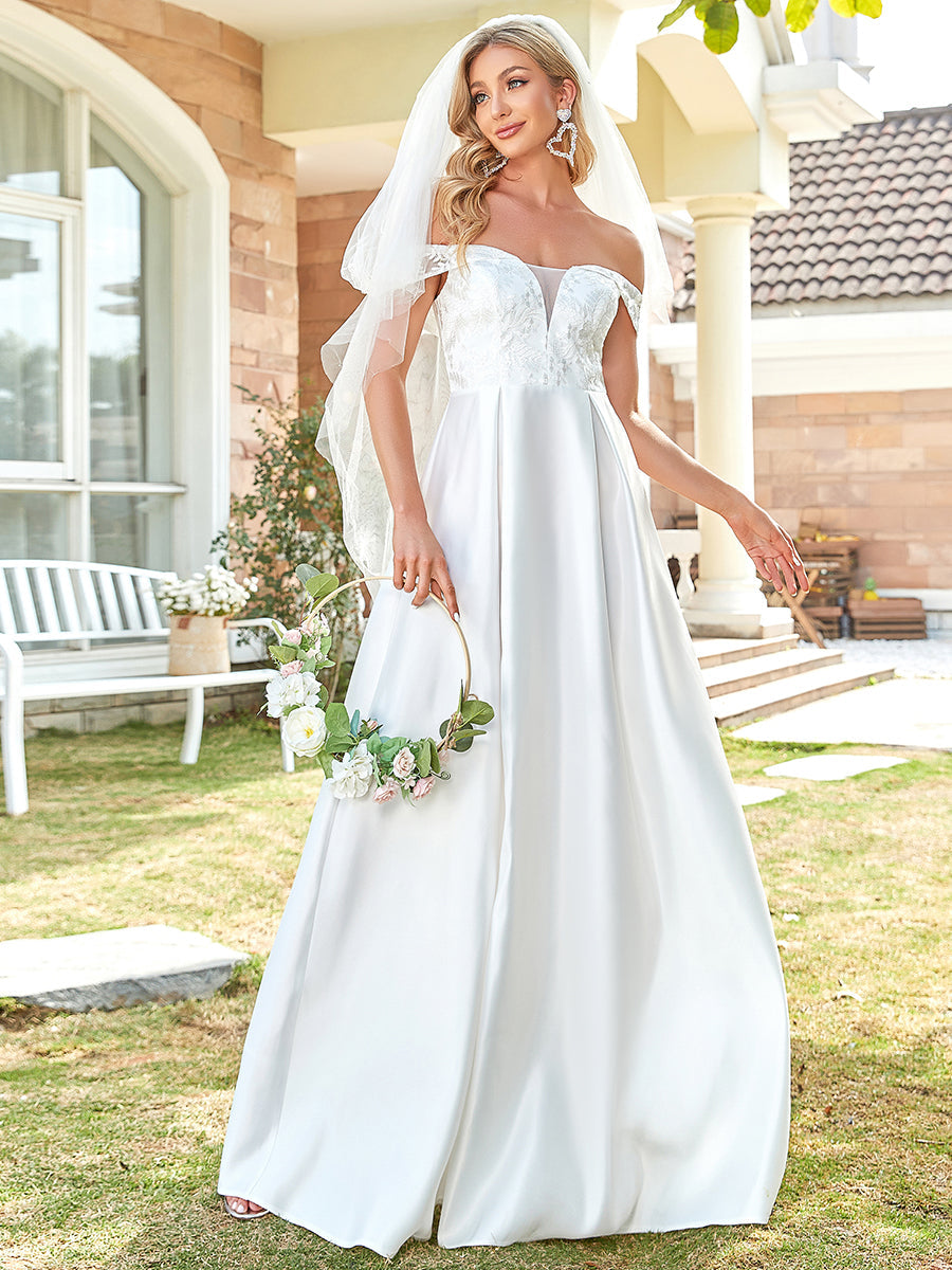 Cute A Line Floor Length Wholesale Wedding Dresses with Off-Shoulders