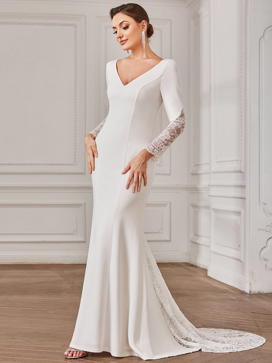 Elegant Deep V Neck Long Sleeves A Line Wholesale Wedding Dresses
