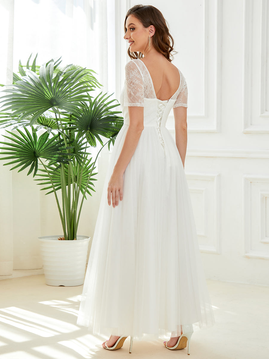 Cute A Line Half Sleeves Round Neck Wholesale Wedding Dresses