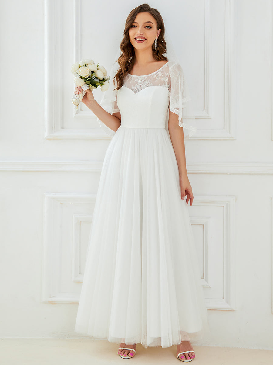 Cute A Line Half Sleeves Round Neck Wholesale Wedding Dresses