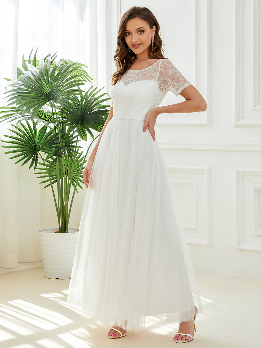 Cute A Line Half Sleeves Round Neck Wholesale Wedding Dresses