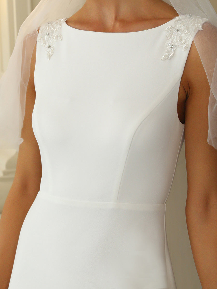 Sleeveless Fishtail Wholesale Wedding Dresses with Round Neck