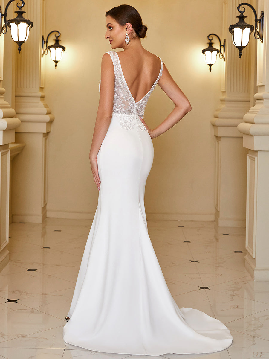 Elegant Fishtail Sleeveless Floor Length Wholesale Wedding Dresses