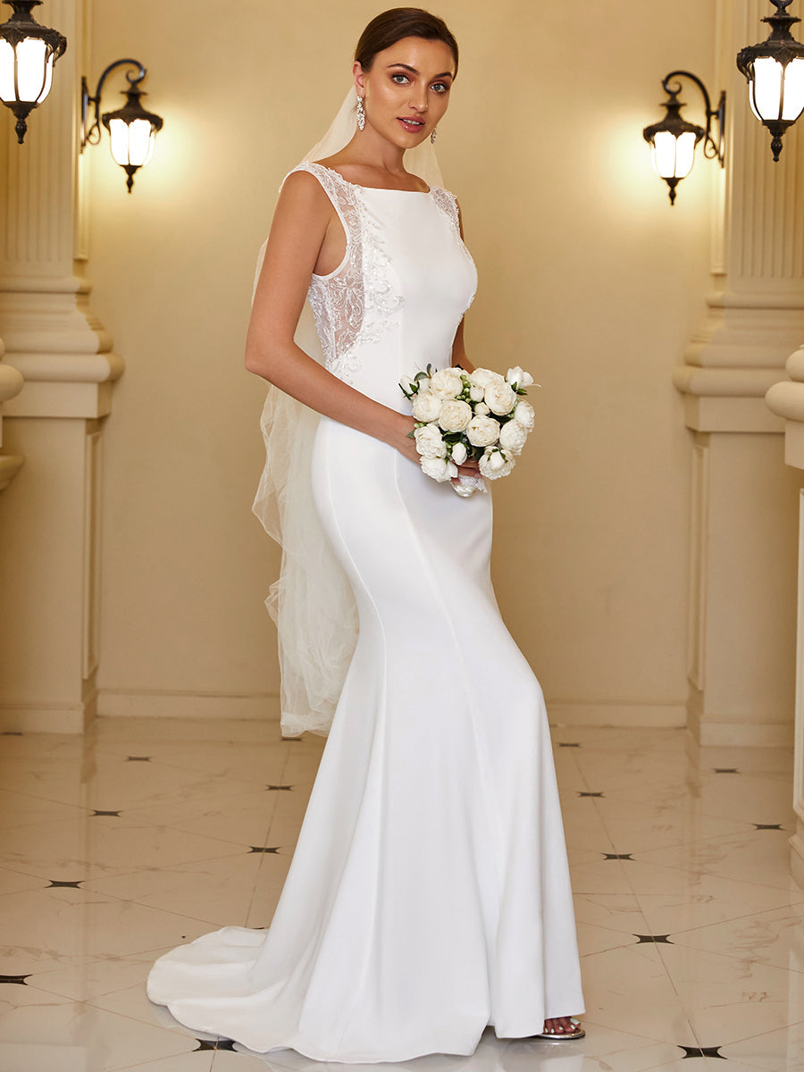 Elegant Fishtail Sleeveless Floor Length Wholesale Wedding Dresses