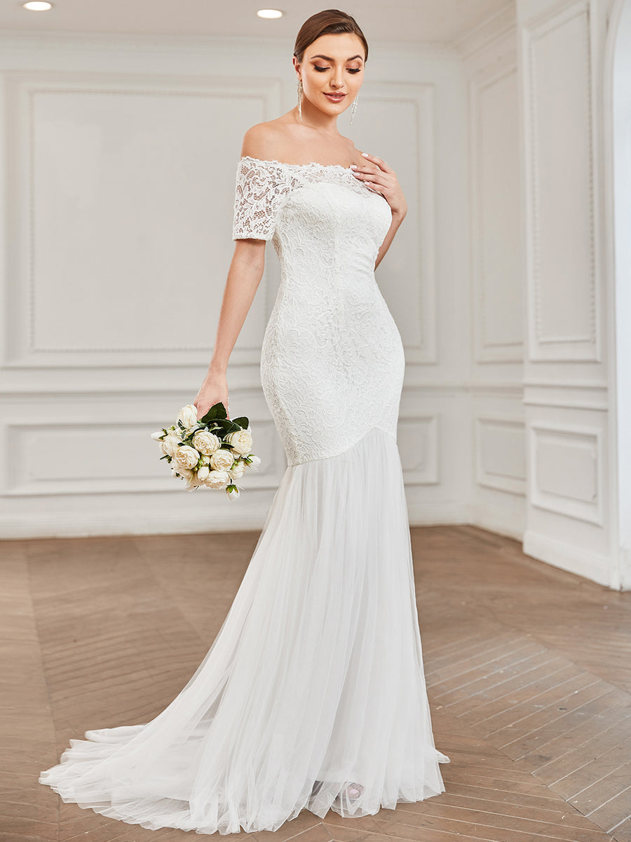 Off Shoulders Fishtail Half Sleeves Wholesale Wedding Dresses