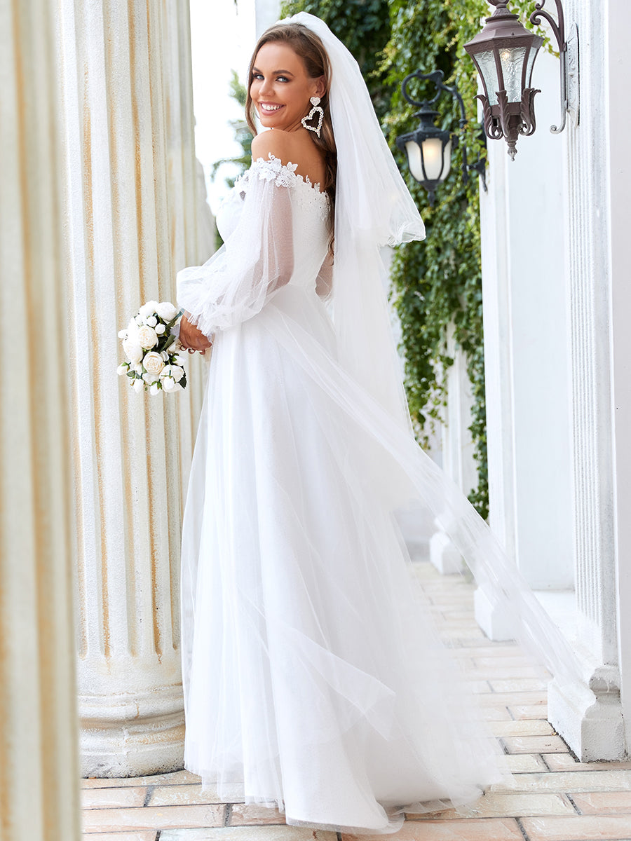 A Line V Neck Bishop Sleeves Wholesale Wedding Dresses