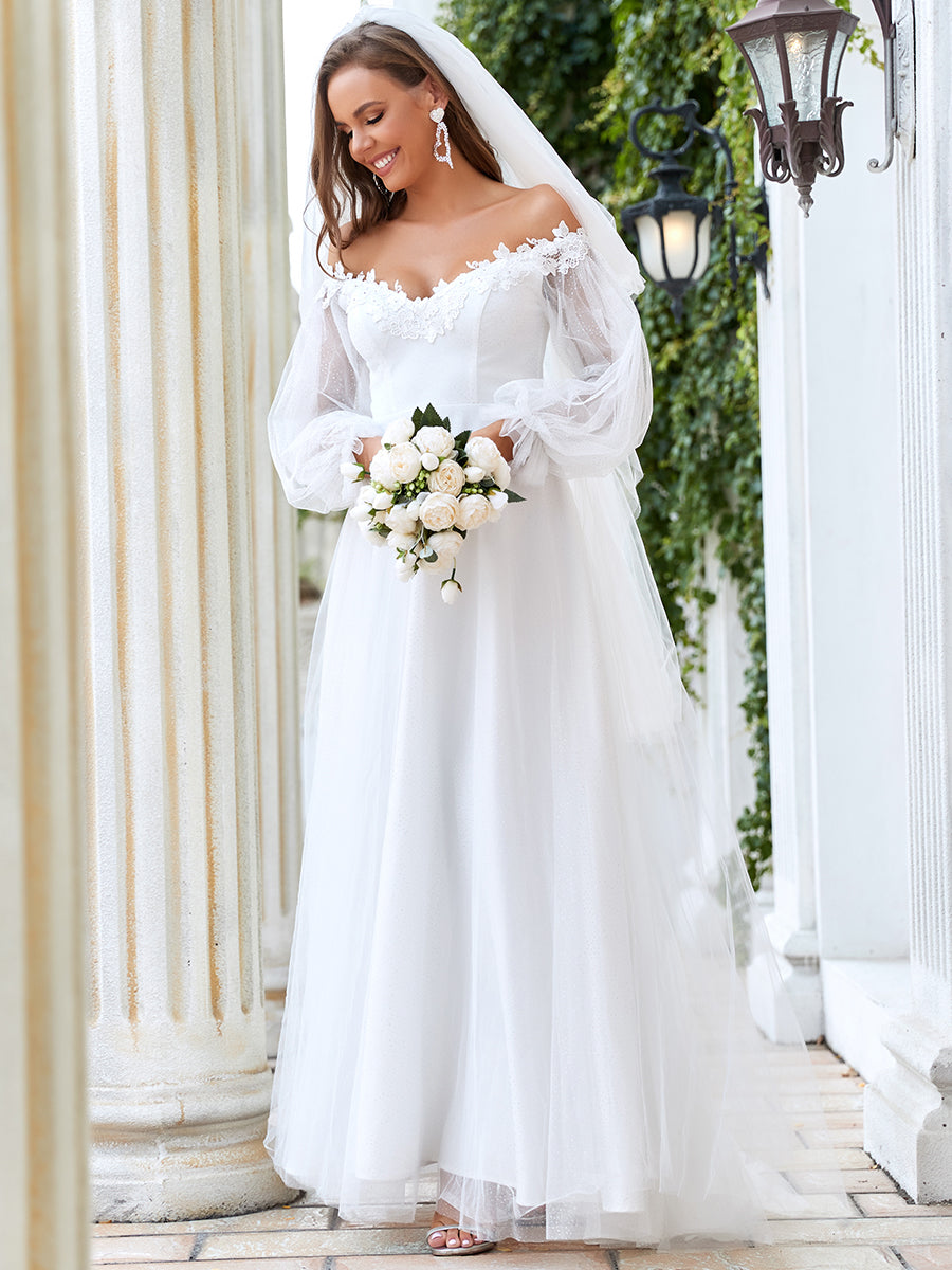 A Line V Neck Bishop Sleeves Wholesale Wedding Dresses