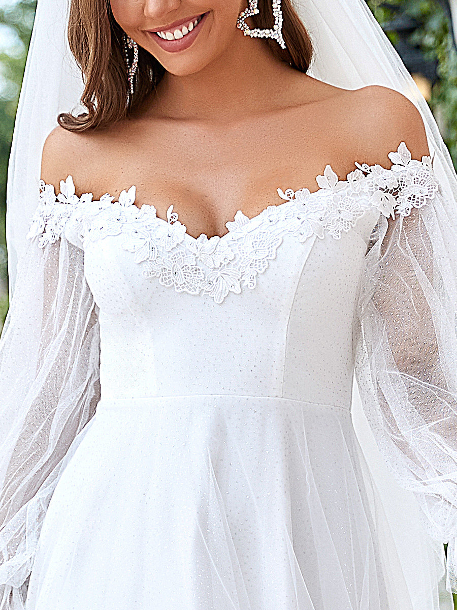 A Line V Neck Bishop Sleeves Wholesale Wedding Dresses