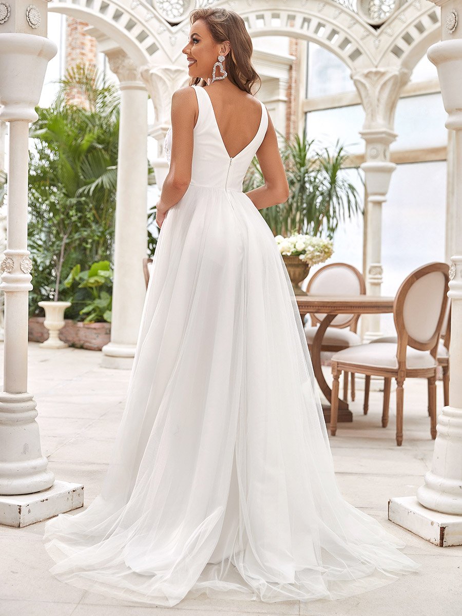 Deep V Neck Sleeveless Asymmetrical Hem Wholesale Wedding Dresses