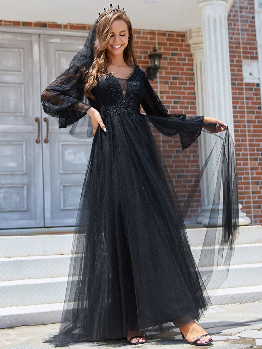 Floor Length A Line Long Puff Sleeves Wholesale Wedding Dresses