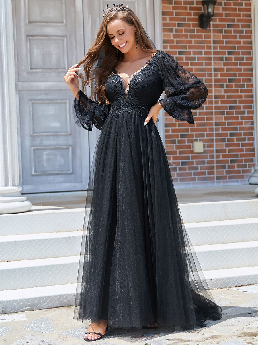 Floor Length A Line Long Puff Sleeves Wholesale Wedding Dresses