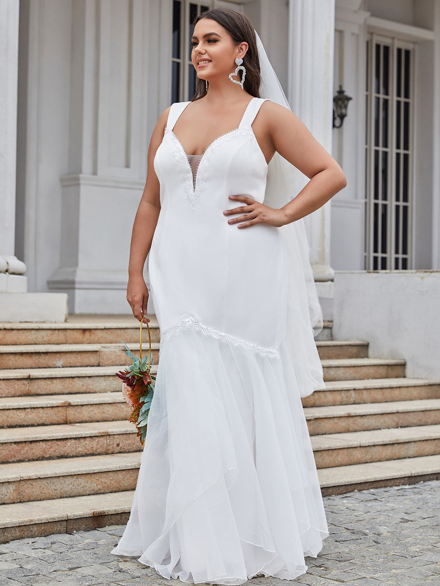 Plus Size V Neck Fishtail Silhouette Wholesale Wedding Dresses