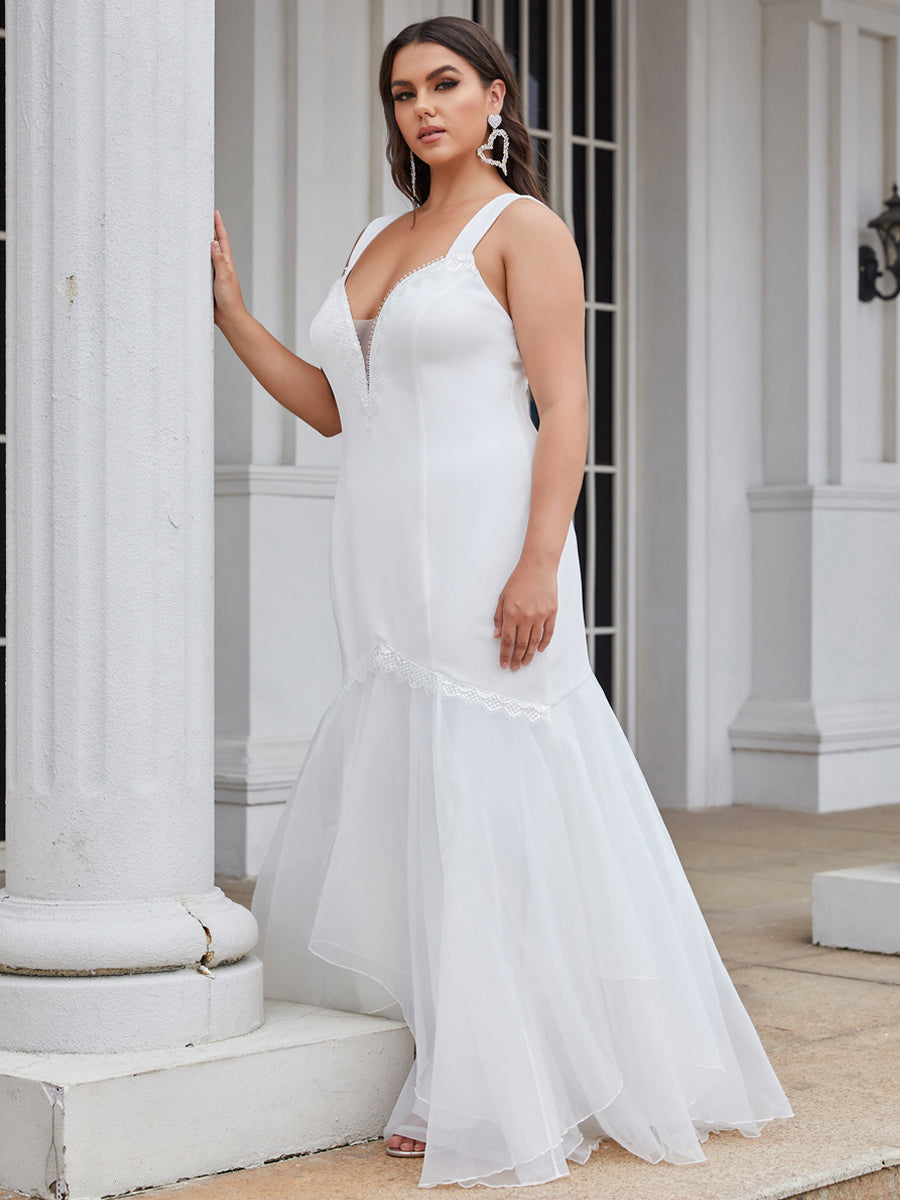 Plus Size V Neck Fishtail Silhouette Wholesale Wedding Dresses