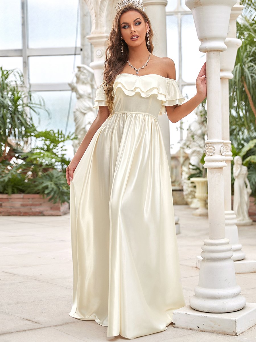 Ruffle Sleeves A-line Floor Length Wholesale Wedding Dresses