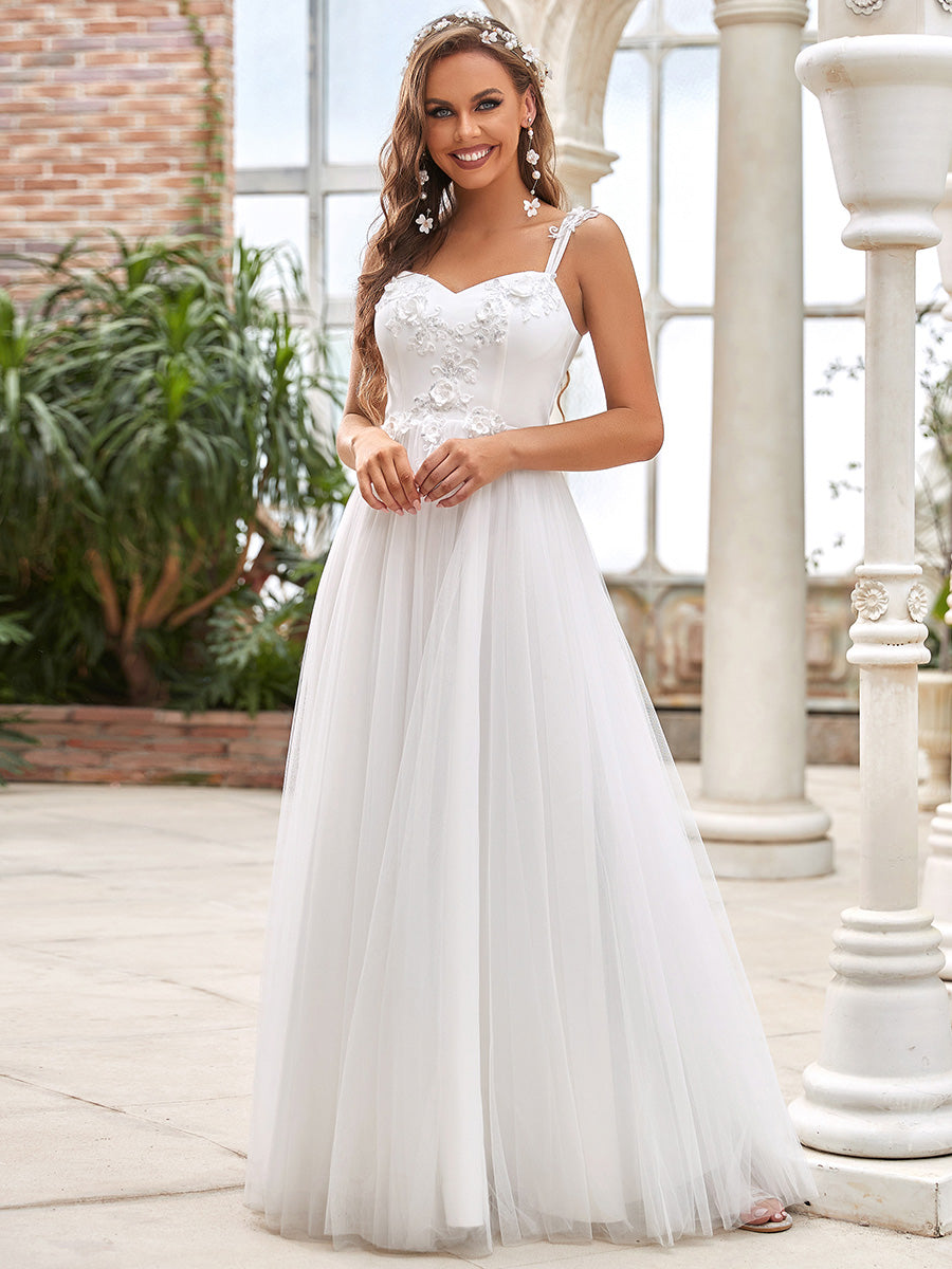 Color=Cream | Spaghetti Straps Sweetheart Neckline Wholesale Wedding Dresses-Cream 1