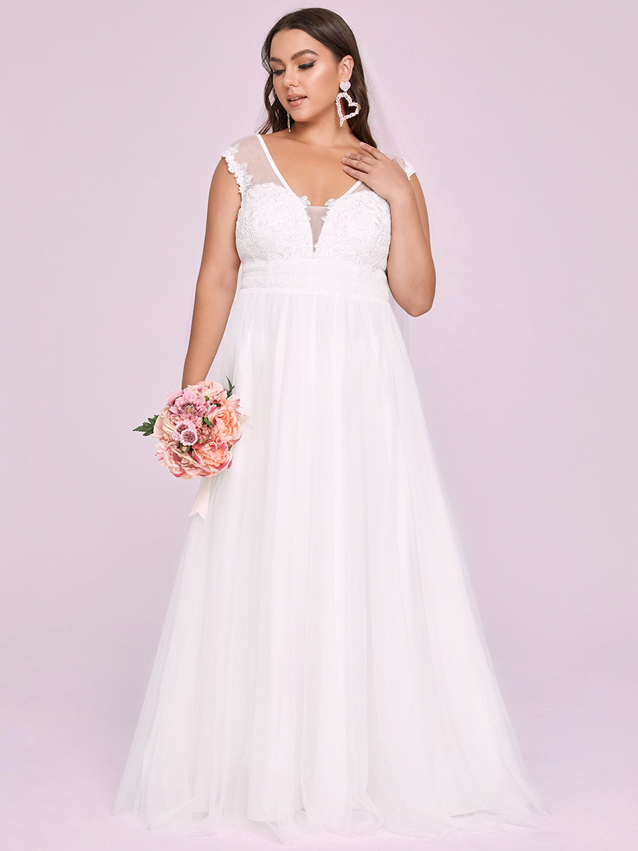 Sleeveless Deep V Neck Floor Length Wholesale Wedding Dresses