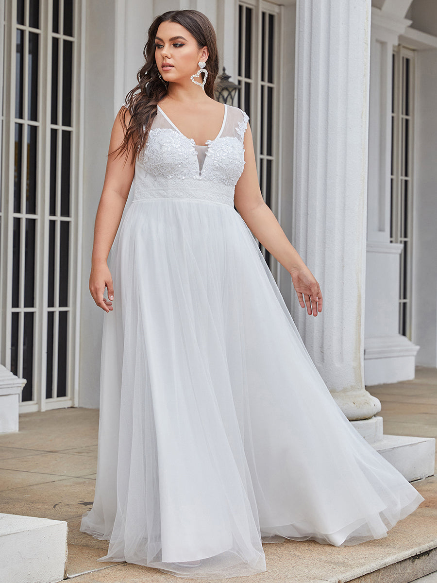 Sleeveless Deep V Neck Floor Length Wholesale Wedding Dresses