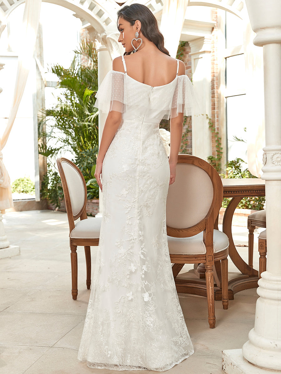 Off Shoulder Ruffles Sleeves Wholesale Lace & Tulle Wedding Dresses