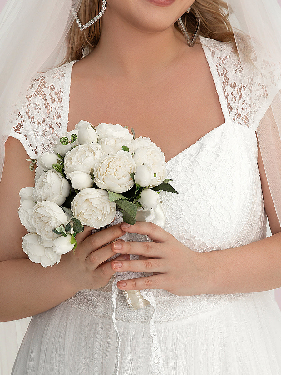 Plus Size Wholesale Tulle Wedding Dresses With Lace Cap Sleeves