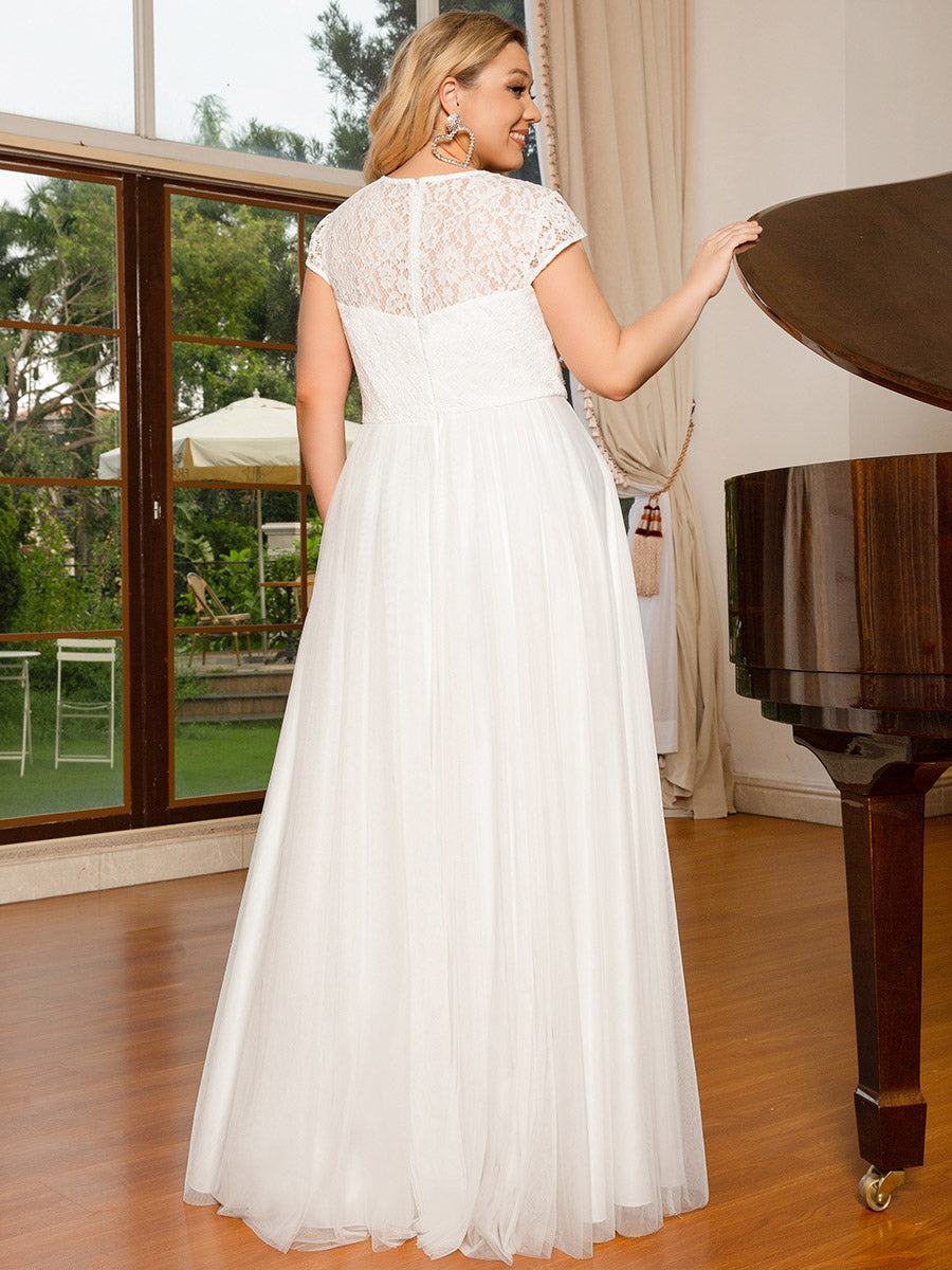 Plus Size Wholesale Tulle Wedding Dresses With Lace Cap Sleeves