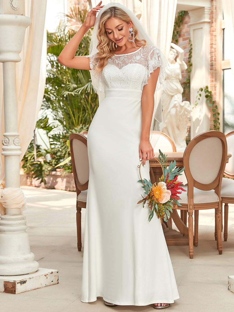 Ruffles Sleeves Round Neck Fishtail Wholesale Wedding Dresses