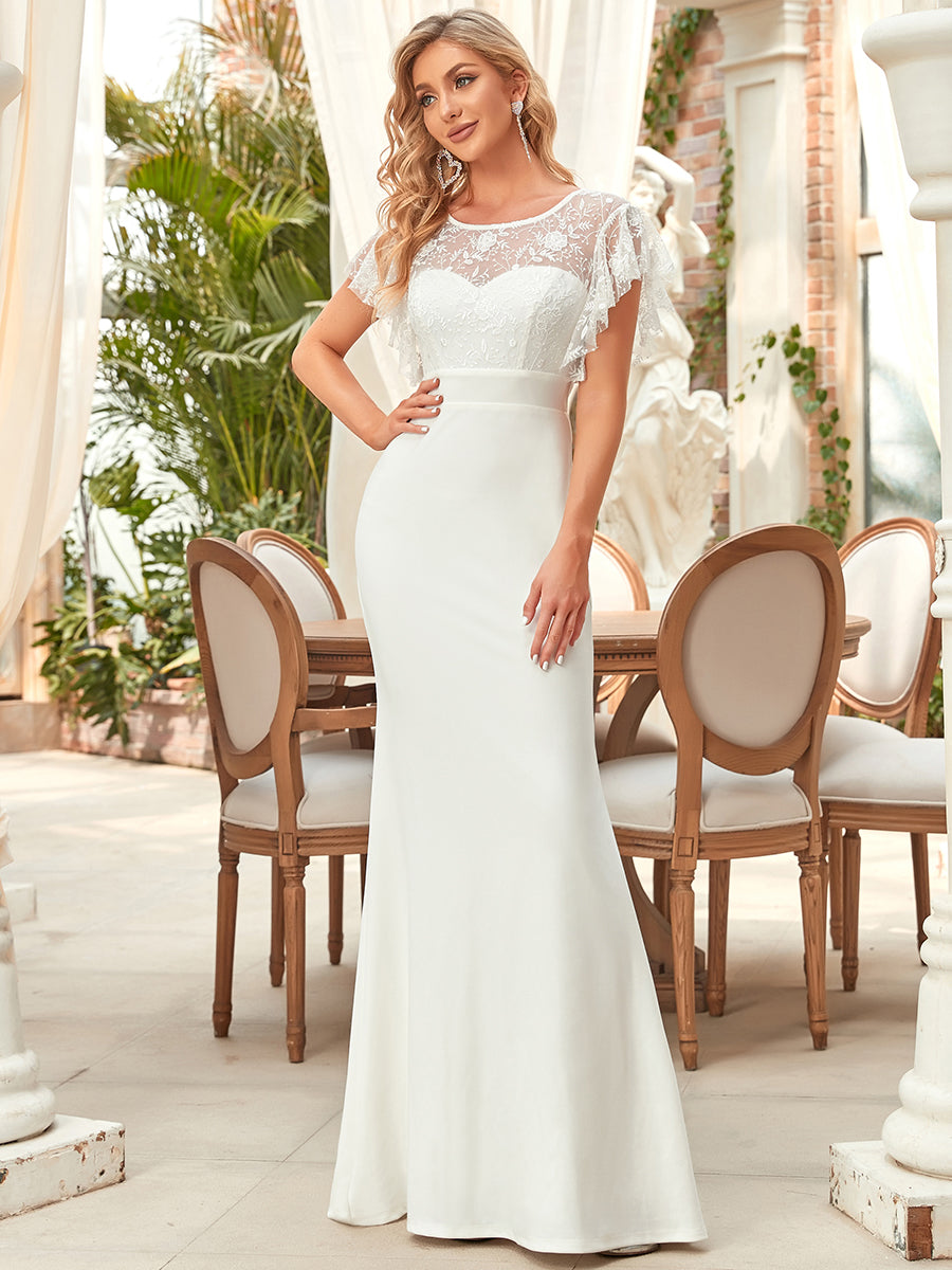 Ruffles Sleeves Round Neck Fishtail Wholesale Wedding Dresses