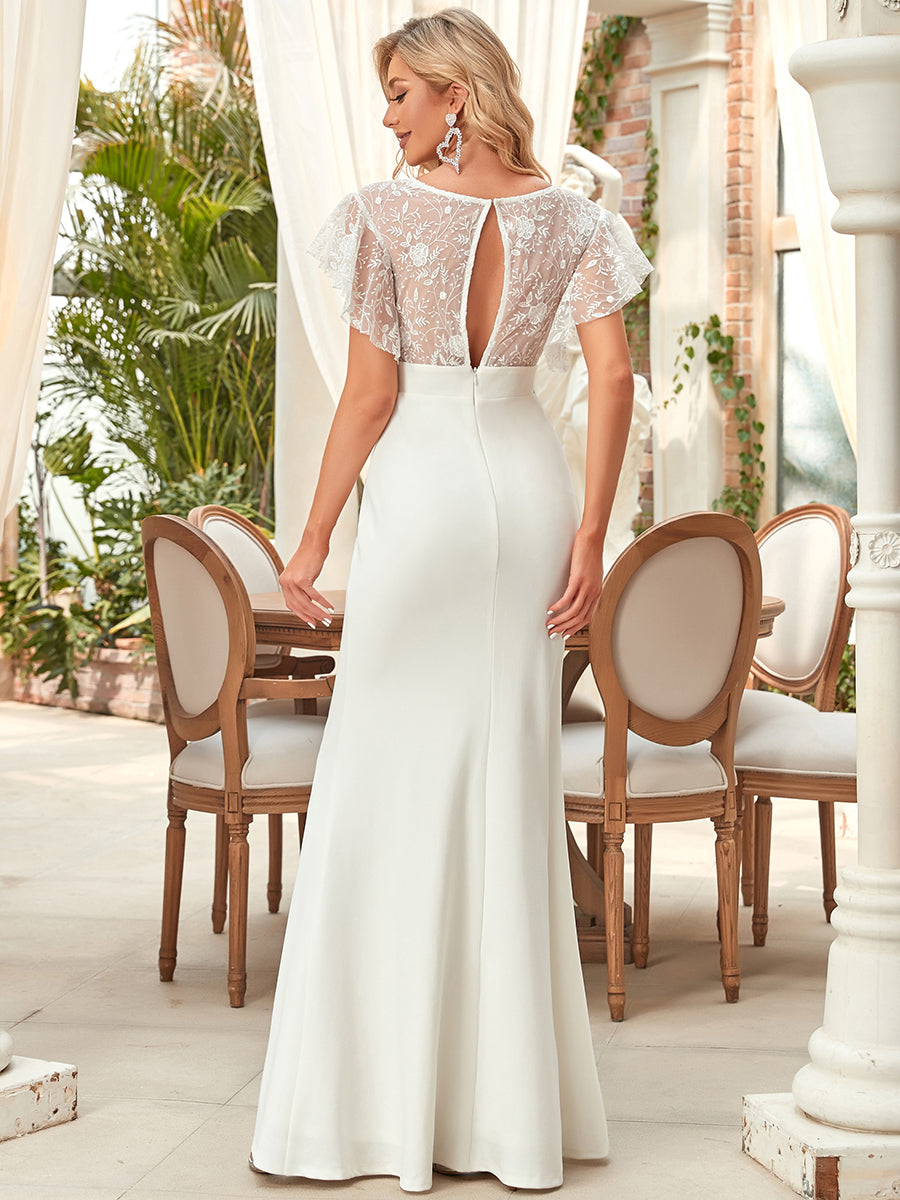 Ruffles Sleeves Round Neck Fishtail Wholesale Wedding Dresses