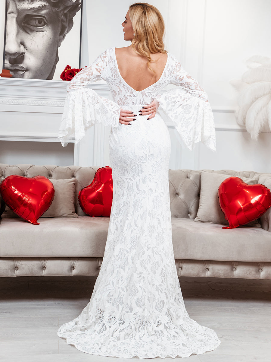 Long Bat-Wing Sleeves V-neck Fishtail Wholesale Wedding Dresses