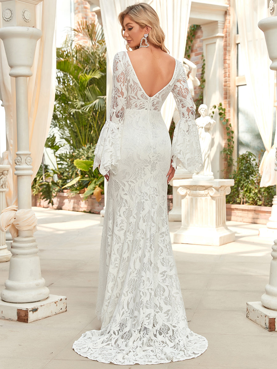 Long Bat-Wing Sleeves V-neck Fishtail Wholesale Wedding Dresses