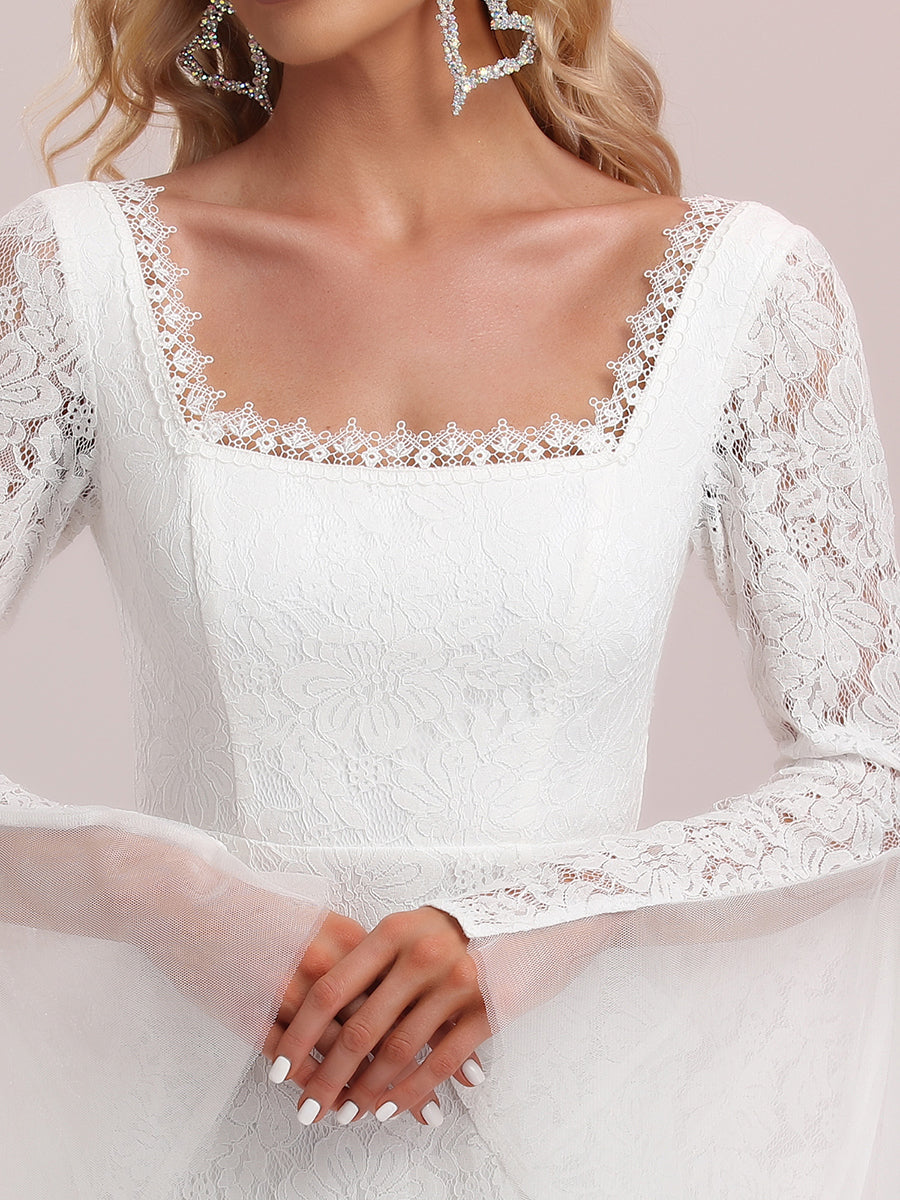 Long Bat-Wing Sleeves Square Neckline Wholesale Wedding Dresses