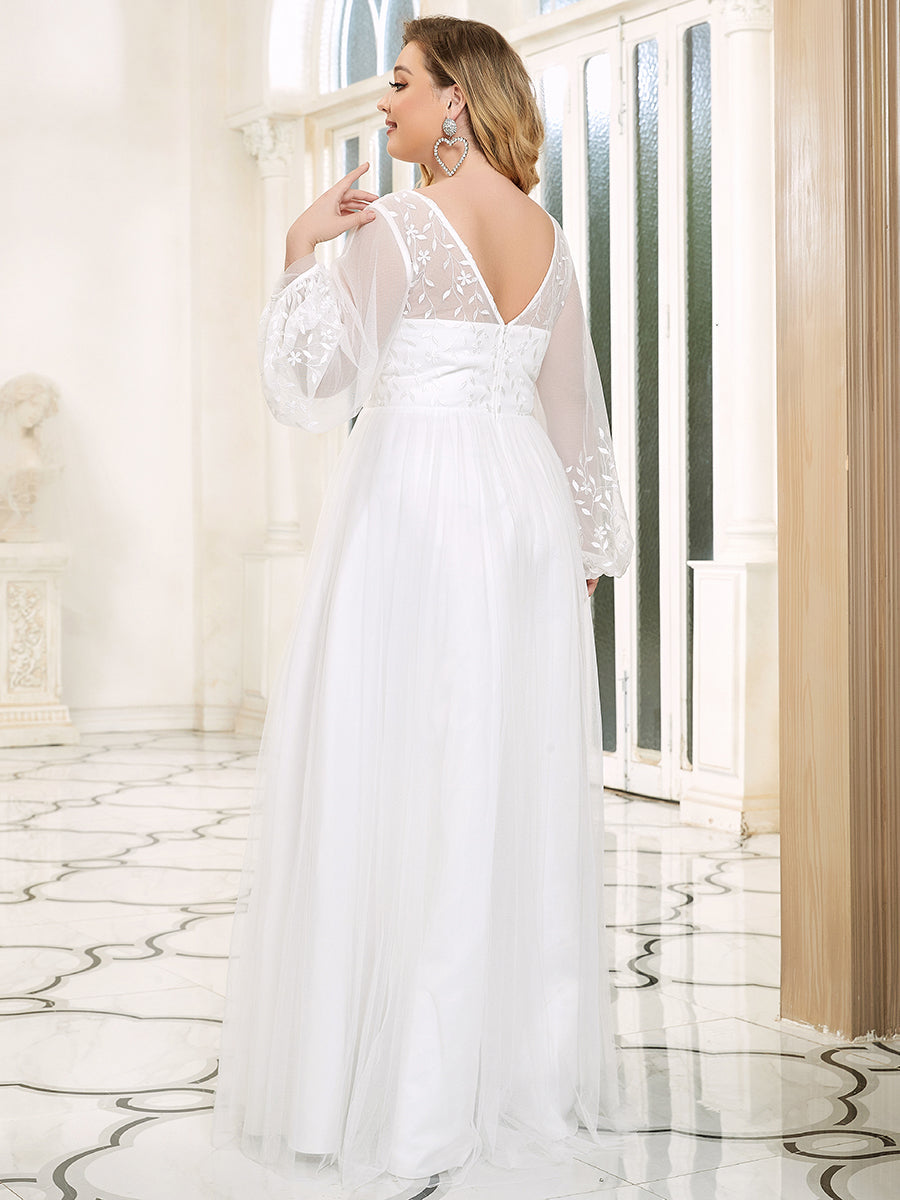 V-neck A Line Long Sleeves Embroidered Wholesale Wedding Dresses