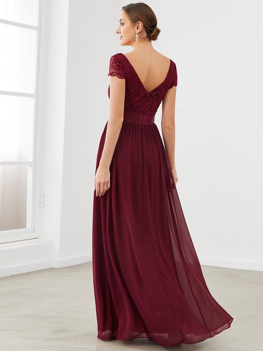 Deep V Neck A Line Cover Sleeves Wholesale Bridesmaid Dresses