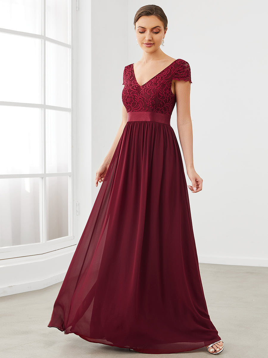 Deep V Neck A Line Cover Sleeves Wholesale Bridesmaid Dresses