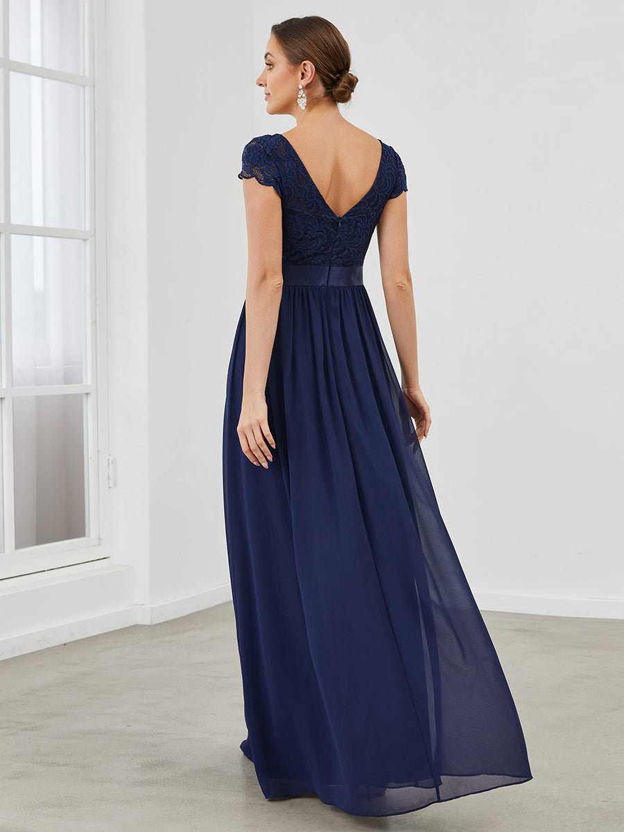 Deep V Neck A Line Cover Sleeves Wholesale Bridesmaid Dresses