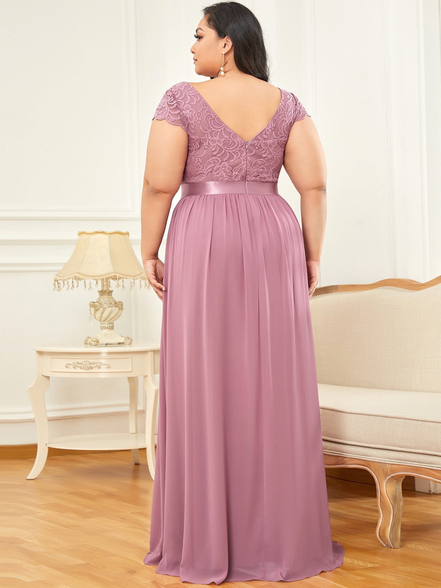 Plus Size Deep V Neck A Line Cover Sleeves Wholesale Bridesmaid Dresses