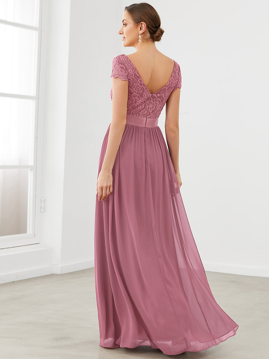 Deep V Neck A Line Cover Sleeves Wholesale Bridesmaid Dresses
