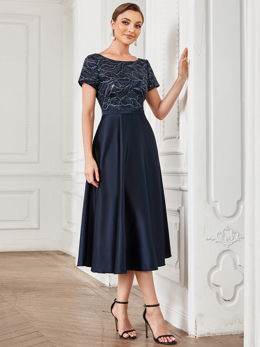 Round Neck Wholesale Mother of Bridesmaid Dresses with Short Sleeves