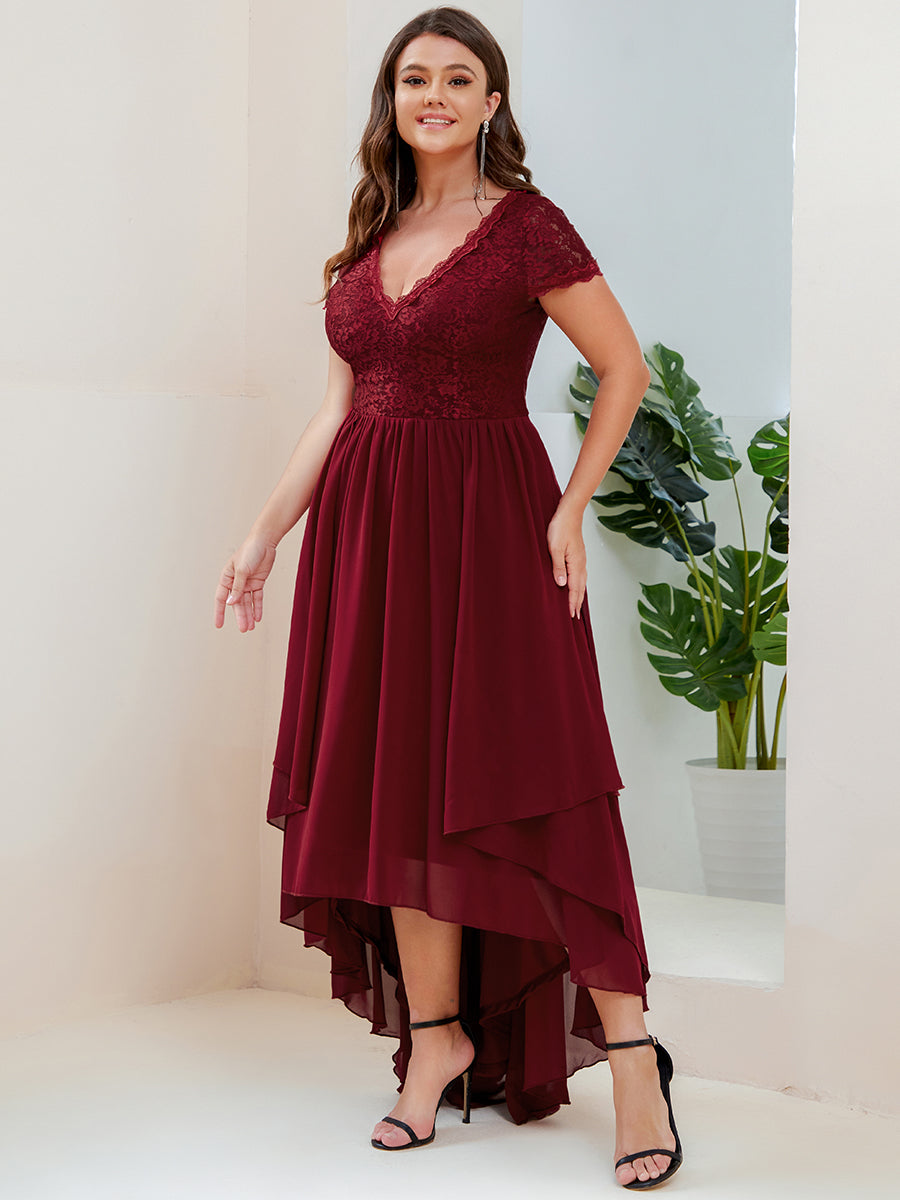 Plus Wholesale Mother of Bridesmaid Dresses with Deep V Neck Short Sleeves
