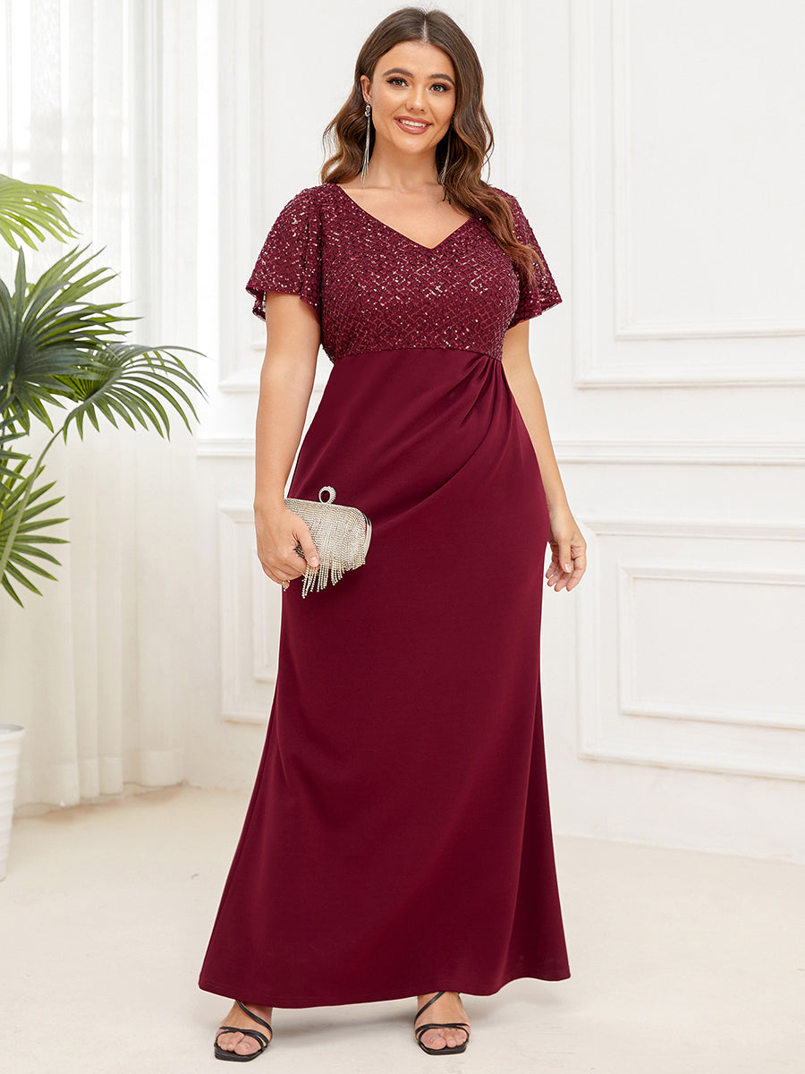 Plus Short Sleeves V Neck Fishtail Wholesale Mother of the Bride Dresses