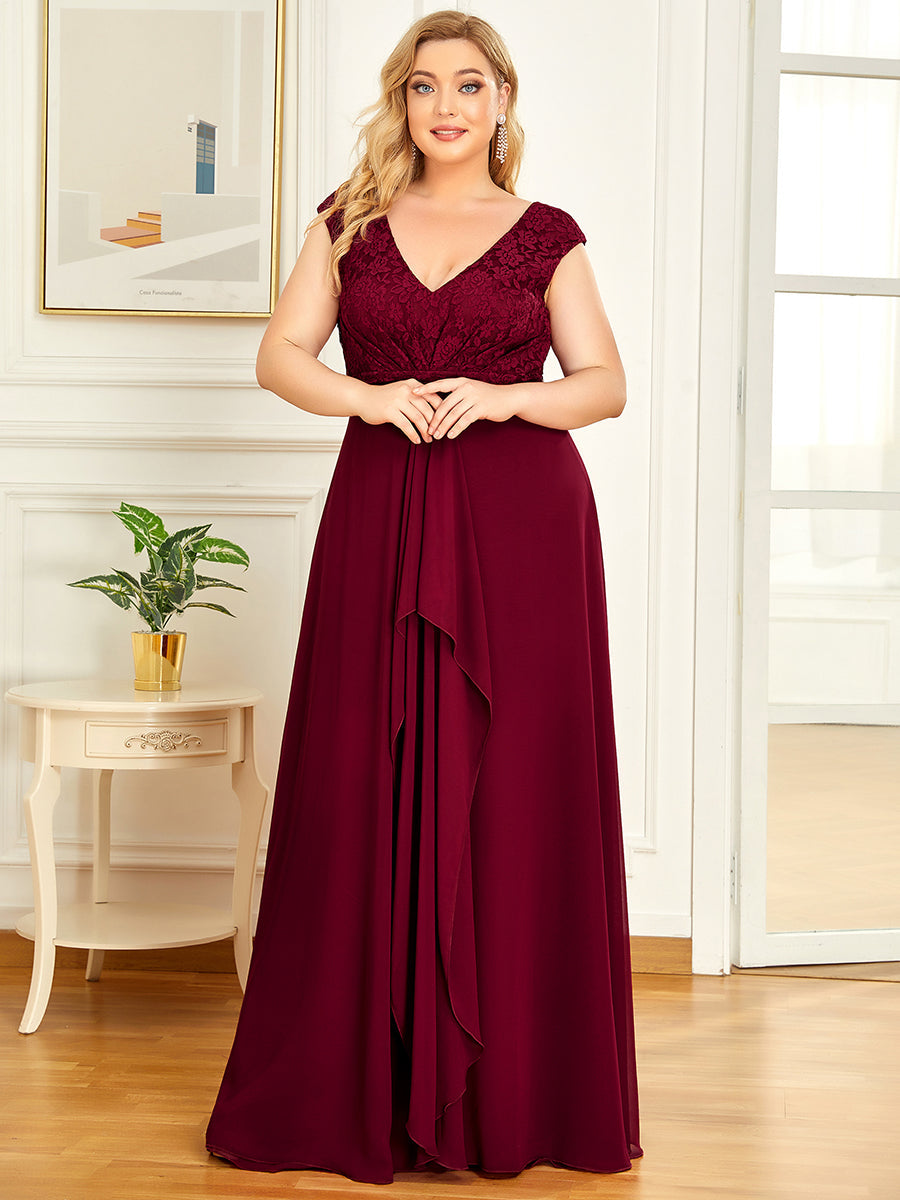Deep V Neck Cover Sleeves Floor Length Wholesale Evening Dresses