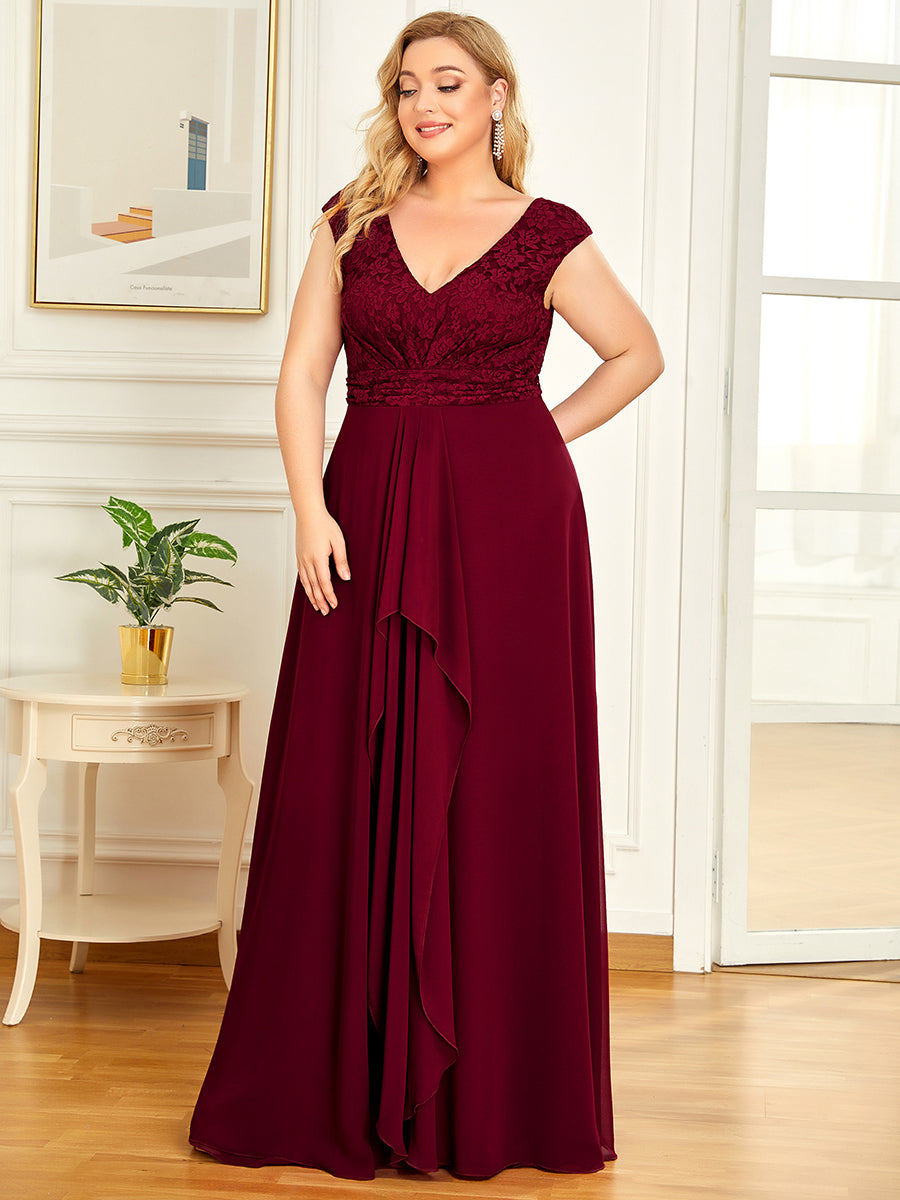 Deep V Neck Cover Sleeves Floor Length Wholesale Evening Dresses